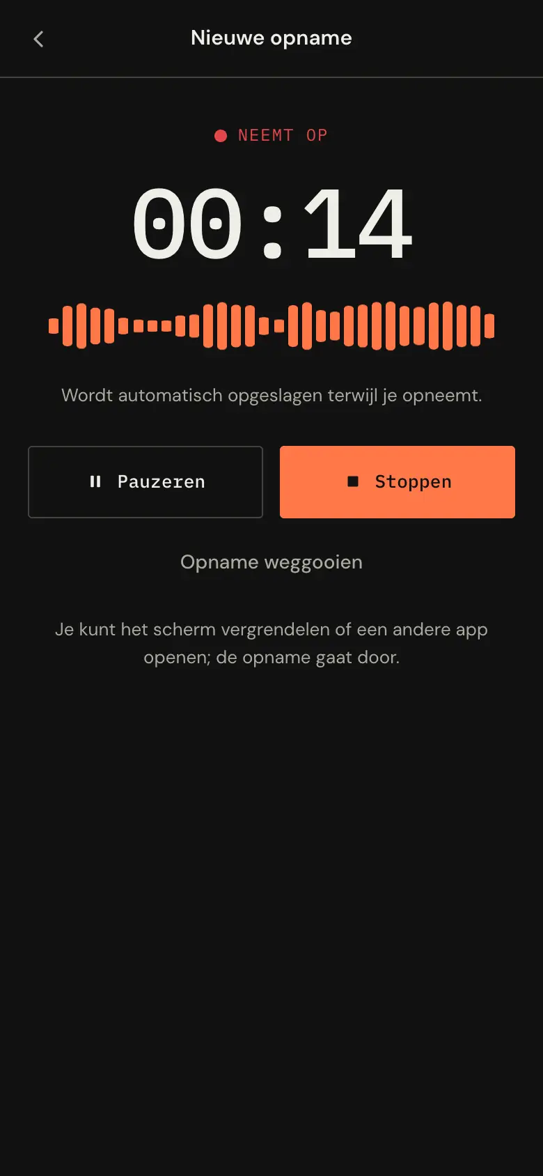 Een vergadering opnemen in de Chat app: timer, pauzeren en stoppen
